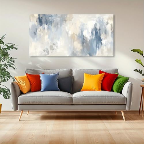 Tableau abstrait bleu moderne pour salon et chambre œuvre 35x70cm