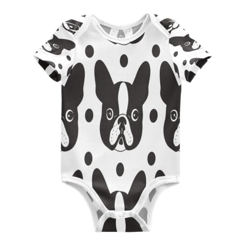 DDDIYEU Bulldog Francese Nero Bianco Body per Neonato Body in Cotone A Maniche Corte per Bambino 3-24 Mesi Estate