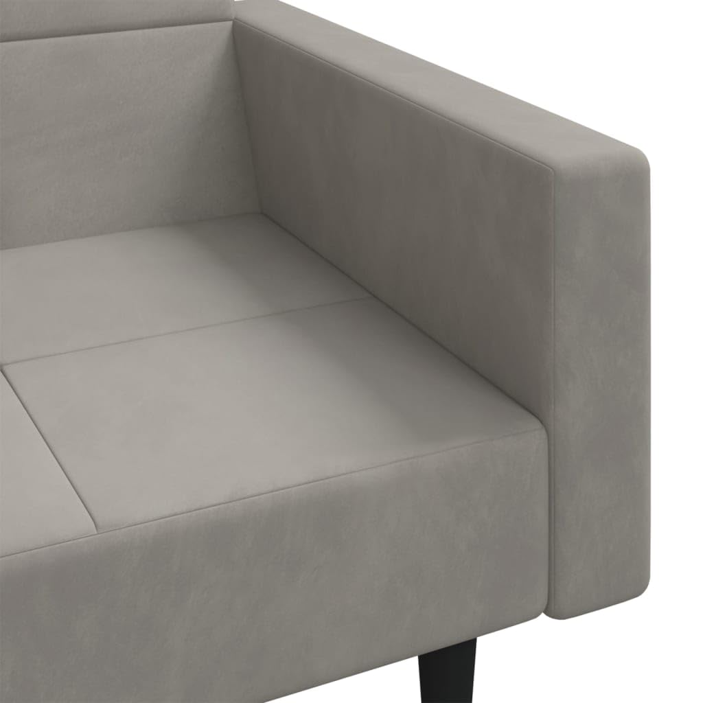 Sofá cama, 2 plazas con 2 cojines, terciopelo gris claro, cómodo sofá cama con 2 respaldos separados para asientos y cama doble