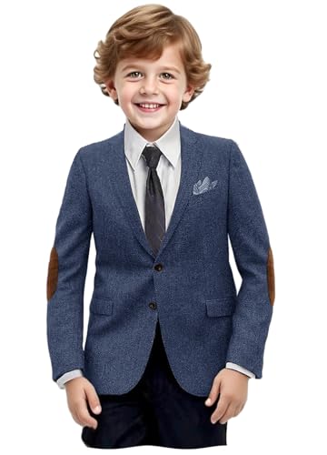 VENNYNG Boys Blazer Retro Herringbone Sport Coat with Elbow Path Formal Tweed Jacket for Kids Classic4
