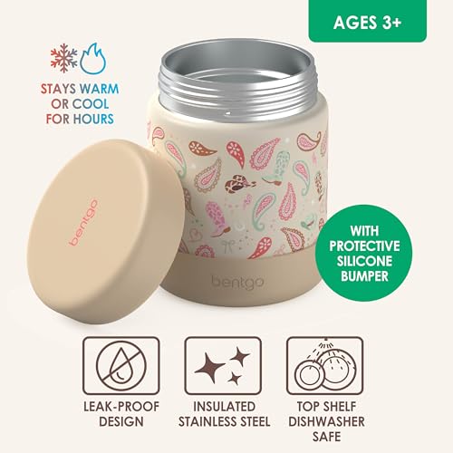 Image of Bentgo Kids Stainless Steel Leak-Proof Food Jar for Hot or Cold Food | 11 fl oz Double Insulated Container with Removable Silicone Bumper, Dishwasher Safe, Easy Open Lid, Ages 3+ (Cowgirl Dreams)