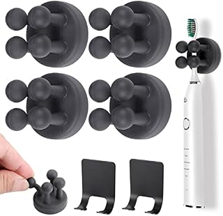 Toothbrush Holders for Bathroom, 4 Pcs Silicone Toothbrush Holder with 2 Razor Holder, Adhesive Toothbrush Holder Wall Mounted, Razor Holder for Shower, Suction Electric Toothbrush Holder (Black)