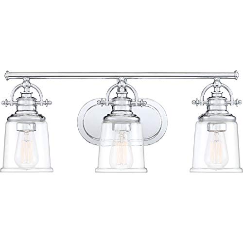 Quoizel Grant Transitional Vanity Lights, 23 Inch 3-Light Polished Chrome Bath Lighting Fixtures Over Mirror, Opal Etched Glass, Classic Americana Wall Mount Light for Bathrooms, Kitchen or Hallway