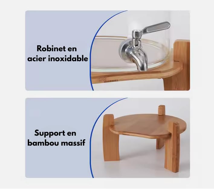Système de filtration d'eau par Gravité 8L livré avec 2 filtres | Purificateur d’eau | Fontaine à eau filtrante en Verre | Carafe filtrante | Alcalinisant
