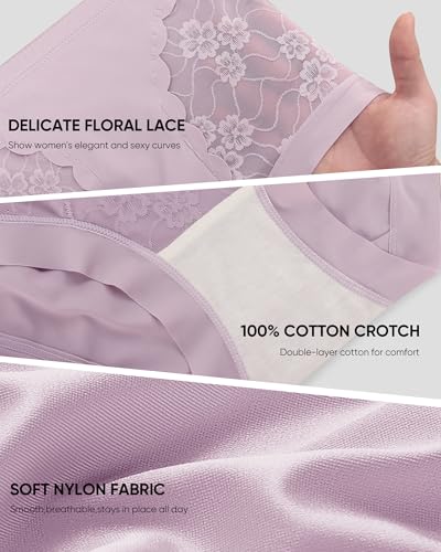 Women's High Waisted Lace Underwear Full Coverage Nylon Panties Soft Breathable Sexy Ladies Briefs 4-Pack S-XXL4