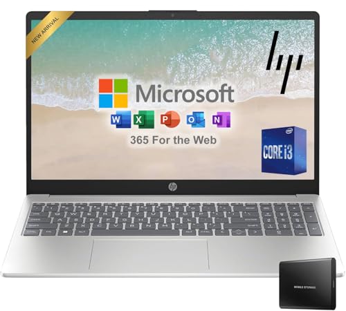 HP 15.6インチ FHD ノートパソコン 16GB RAM 1TB Pcie SSD 6コア Intel Core i3 Windows 11 Pro Lifetime Microsoft Office 365 for The Web マウスなし