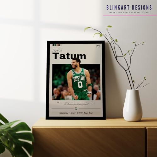 Image of BLINKART Jayson Tatum | Nba Basketball Player | Synthetic Wood Photo Framed Wall Hanging Poster For Room & Office Bedroom Living Boys And Girl Room Home Wall Hanging | 13x10 Inches