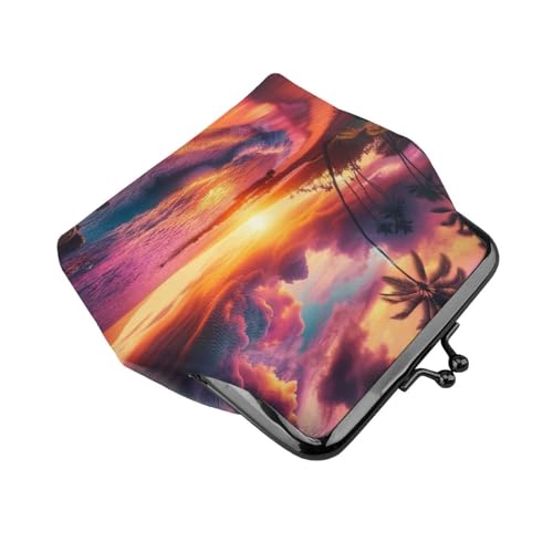 Pu Leather Buckle Coin Purse Hawaiian-Sunset-Wonder Girls Kiss-Lock Change Purse Wallets3