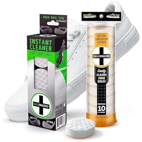 SneakERASERS Instant Sole and Sneaker Cleaner - GolfERASERS Instant Golf Eraser with Bag Tether, Premium Dual-Sided Sponge for Cleaning Clubs, Shoes & Golf Balls Cover