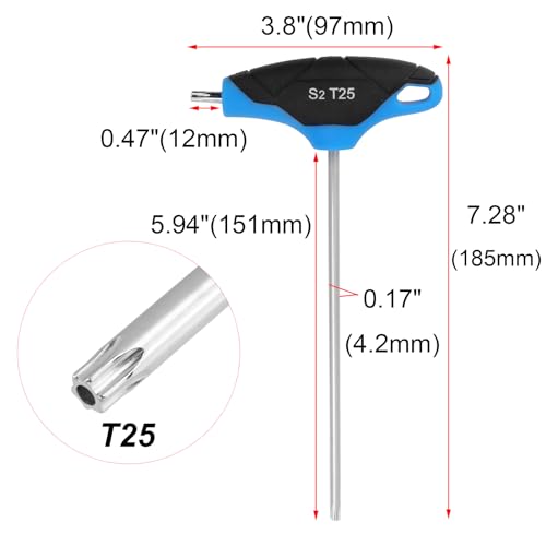 Image of Antrader T25 Torx Screwdriver,Anti Tamper Proof Torx Key,S2 Steel T-Handle Dual End Wrench-2Pcs (Blue)