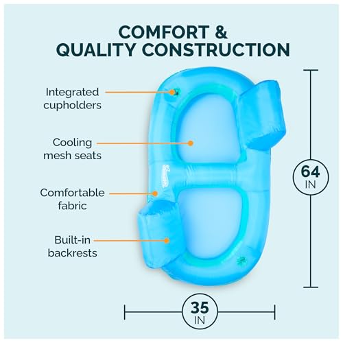 Image of SwimWays Spring Float Premium Duo, Pool Chair Fits 2 Adults, Inflatable Pool Floats Adult with Fast Inflation for Ages 15 & Up