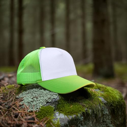 Image of Falari 5-Panel Mesh Baseball Cap, Trucker Hat, Structured Plain Design, Cotton, Adjustable Size