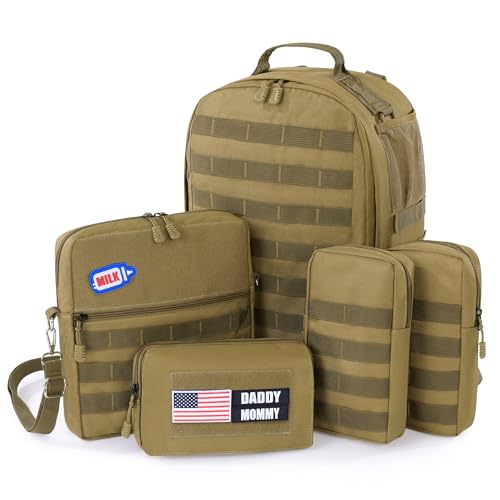 MABOZOO Baby Diaper Bag Backpack Combo with 4 Detached Bags, Diaper Bag with Changing Pad for Moms Dads, Dad Baby Backpack for Boys Girls