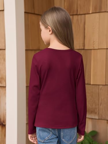 Image of Haloumoning Girls Long Sleeve Shirts Crewneck Ruched Side Slim Fit Tops Ribbed Knit Casual Tee Shirt 4-15 Years