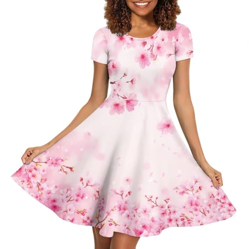Image of AFPANQZ Womens Casual Summer Lightweight Vintage Dress Short Sleeve Midi Dress Knee-Long Luxury Formal Dress