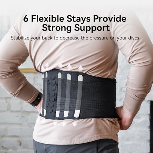 Comforband Copper-Infused Back Support Brace – Lightweight Lumbar Belt with 6 Supportive Stays for Lower Back Pain Relief, Muscle Spasms, Strains, Arthritis, and Sciatica – for Men and Women (XXL)