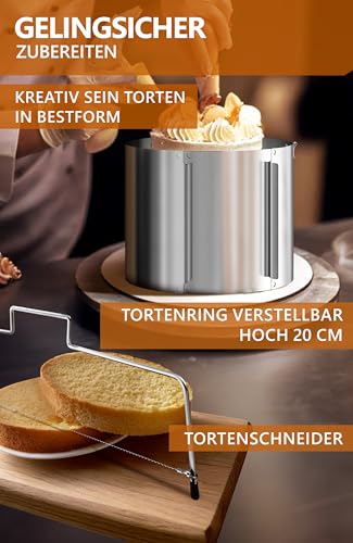 4smile Torten-Zubehör-Set 2 Teile - Tortenring verstellbar hoch 20 cm + Tortenschneider - Edelstahl Backzubehör und Backset – Ansicht 5