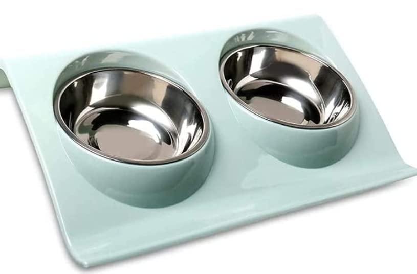 Generico Ciotola Rialzata per Cani, Ciotole per Gatti, Acciaio Inossidabile Estraibile e Lavabile con Supporto Rialzato, Raccoglie Lee Crocchette, Portatile Antiscivolo (Azzurro)