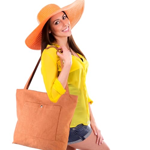 Bolso tote de corduroy para mujer, bolso grande de hombro con cremallera y bolsillos para trabajo, viaje y compras miniatura 2
