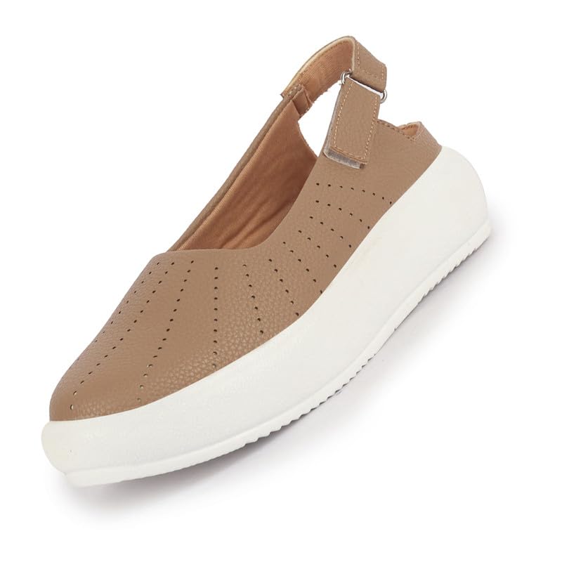 Women Breathable Lazer Cut Design with Backstrap Height Enhancer Hook and Loop Slip on Shoes | Slingback Casual Platform Sandals| Cusioned Insole-image-6