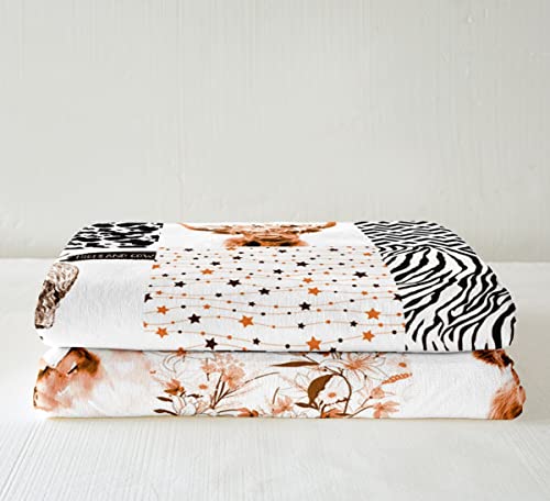 Loussiesd Highland Cow Throw Blanket for Bed Sofa Cow Geometric Fuzzy Blanket Floral Farmhorse Highland Cattleative Fleece Sherpa Blanket Leopard Plush Blanket Brown Single 50x60 Inch - Image 4