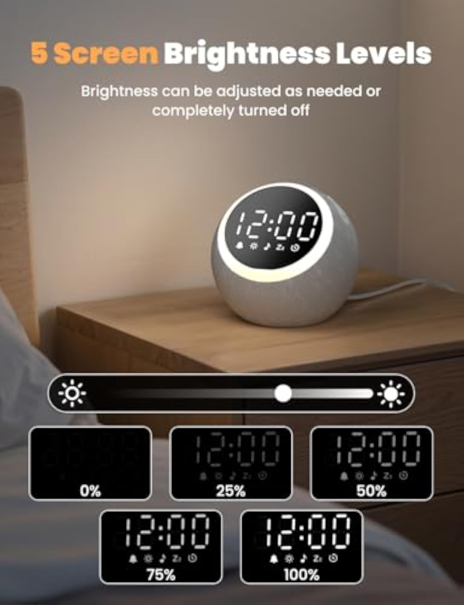 Alarm Clock with White Noise Machine & Night Light