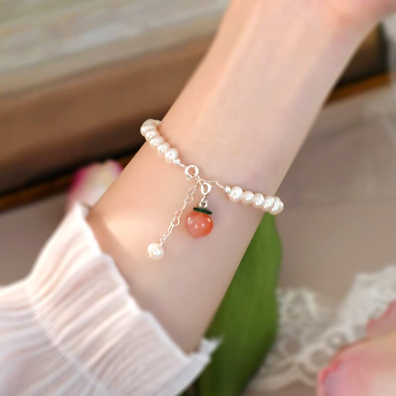 Bracciale in Argento Sterling 925 con Perle d'Acqua Dolce Naturali E Onice per Le Donne