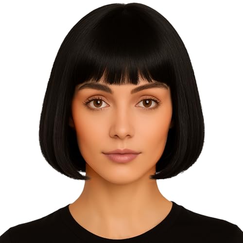 Short Bob Wigs for Women Fancy Dress - 12 Inch Synthetic Short Hair Wigs for Women - Ladies Bob Straight Hair as Anime Cosplay Halloween Costume Accessories 70s and 80s Fancy Dress Accessories