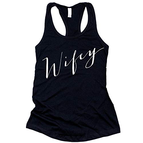 Wifey t Shirts for Women Shirt tee Wife Hubby just Married Honeymoon Bride Couples Tshirt Womens Wedding Bridal Shower Gift (Black, Small)