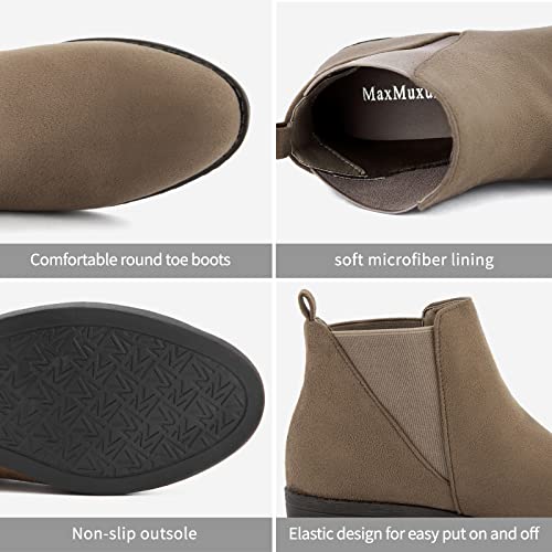 Maxmuxun Women Taupe Bootie Comfort Low Block Heel Classic Chelsea Ankle Boots Size 6 #TOP4