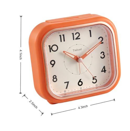 Image of Tinload 4.3 inch Vintage Retro Analog Alarm Clock, Super Silent Non Ticking Clock with Manual Light, Snooze, Battery Operated, Simply Design, for Living Room, Bedroom, Bedside, Desk(Orange)