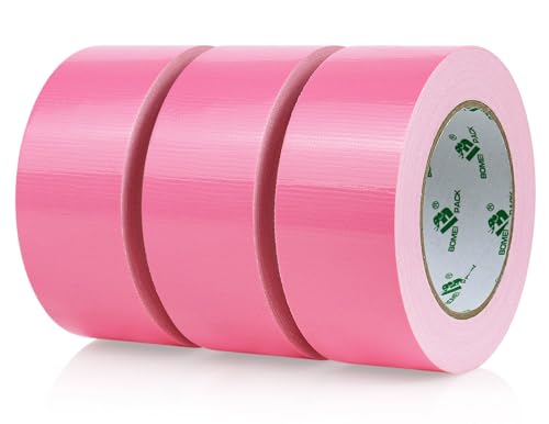 Image of BOMEI PACK Pink Duct Tape, 3Rolls Heavy Duty Strong Industrial Color Duct Tape 9mil x 1.88inch x 30yds for Packing and Repairing