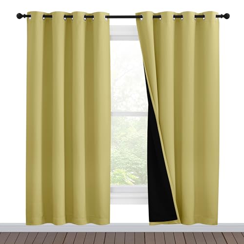 Image of NICETOWN Paler Yellow Full Shade Curtain Panels, Pair of Energy Smart & Noise Blocking Out Blackout Drapes for Dining Room Window, Thermal Insulated Guest Room Lined Window Dressing, 55 x 78 inch