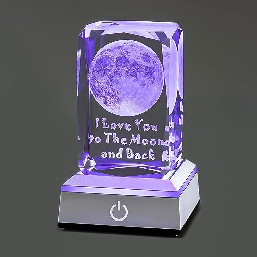 hochance 3D Moon Crysatl I Love You to The Moon and Back Multicolor Nightlight,Mothers Day Gifts Ideas for Mom Wife from Daughter Husband,Anniversary Birthday Presents for Girlfriend Couple Her