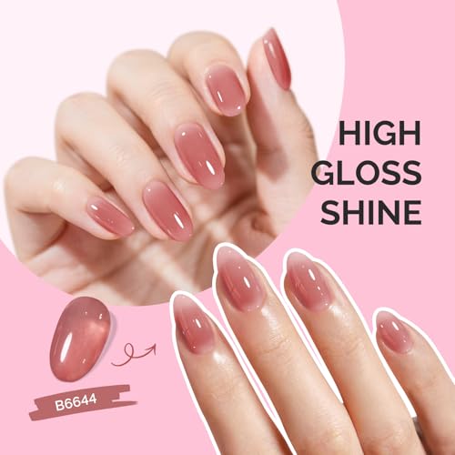 Image of MelodySusie Jeweliver Jelly Gel Nail Polish, 0.5Fl.oz Mauve Sheer Pink Gel Polish Soak Off UV LED Light Cure Gift for Women Manicure Nail Art DIY at Home B6644