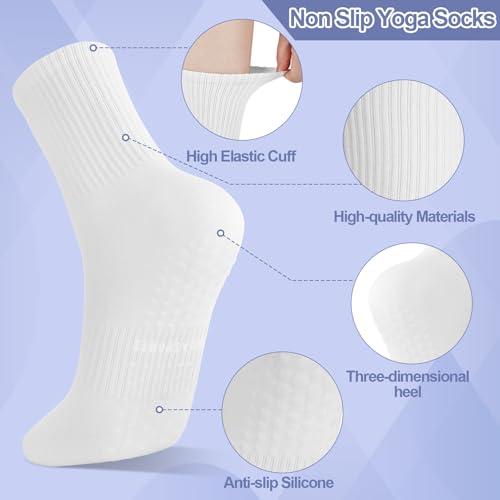 Image of Jspupifip 4 Pairs Cute Pilates Socks for Women Non Slip Yoga Socks with Grips for Barre Workout Athletic Hospital White