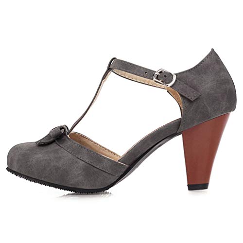 Caradise Womens T Strap Mary Jane Chunky Heel Pumps with Bow2