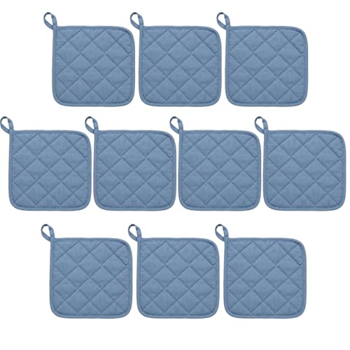 Lobyn Sky Blue Quilted Kitchen Potholders, 6.5" Square, 10-Pack