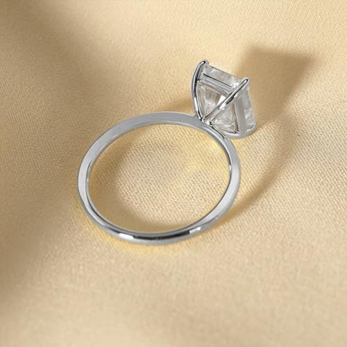 3CT Radiant Cut Moissanite Engagement Rings for Women,D Color VVS1 Clarity Solitaire Ring 925 Sterling Silver with 14K White Gold Plated Moissanite Wedding Promise Rings Size 4-123