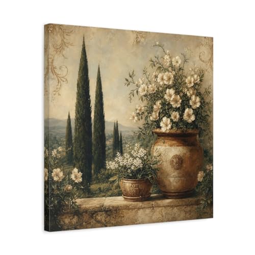 Tableau paysage vintage fleurs en pot pour sublimer un salon