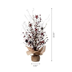 Red Berry Star Table Tree for 4th of July Artificial Tree Flower for Centerpiece Featured Burlap Base Farmhouse Patriotic Table Top Decoration for Independence DayVeterans Day