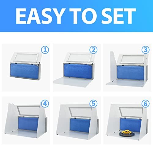 Magicrose Portable Airbrush Spray Booth with Adjustable Fan and LED Lights Turn Table 3-layerFilter for Painting Model Craft Hobby DIY Includes 5 Foot Exhaust Extension Hose