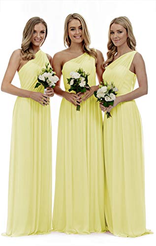 Lecureler Langes, einschultriges Ballkleid für Brautjungfern, gelb, 36