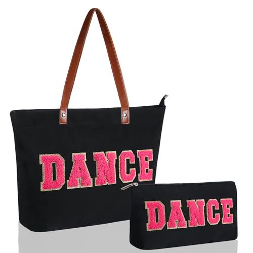 2 Pcs Tote Bag Gift for Teacher Nurse Dance Preppy Makeup Bag Cosmetic Women Chenille Letter School party