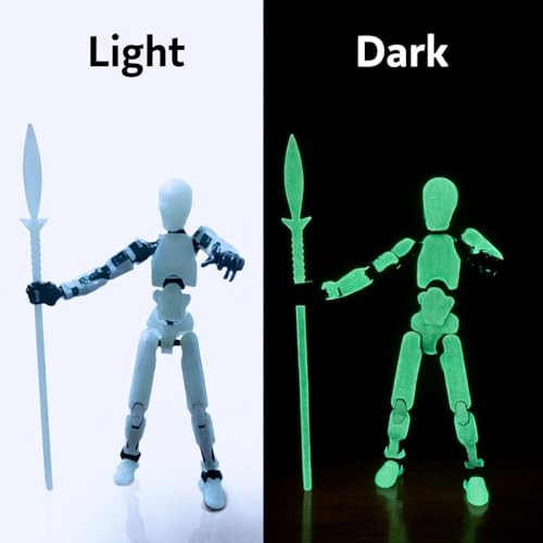 Image of TADCraft DIY Dummy 13 Action Figure Glow in the Dark Skull Head with Glow in The Dark Spear | Fully Articulated Posable Robot Toy for Collection & Photography