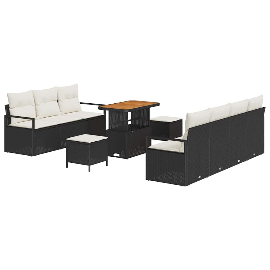 vidaXL Conjunto de sofás de jardín 10 uds. Negro ratán sintético | Organízalo a tu manera, Incluye suaves cojines en color crema para relajarte al máximo,