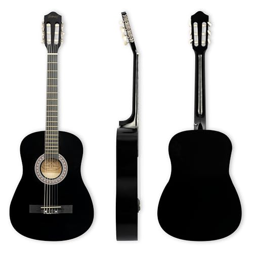 Image of Juarez 38 Inch Classical Guitar with Nylon Strings for Beginners, Finger-Friendly Full Size Guitar Kit with Bag, Picks, Strap & Extra Steel Strings for Upgrade, Black