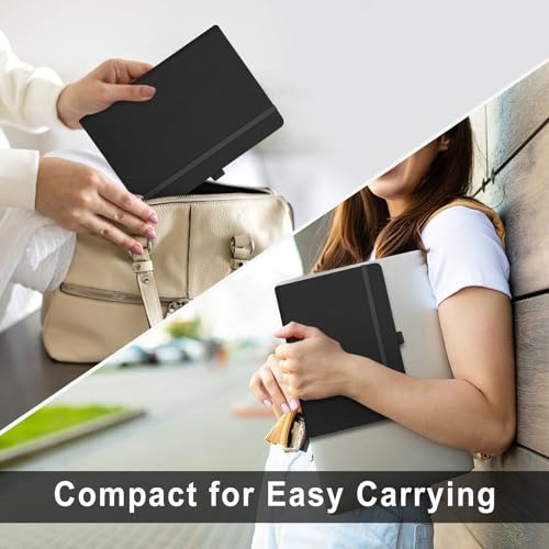 EMSHOI A5 Notebook Lined Journal - 120 GSM Paper Hardcover Notepad for Work, 160 Pages College Ruled Note Book, Leather Writing Journal for Women, Men, Work, School, 14.5 X 21 cm - Black - Image 5