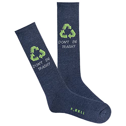 K. Bell Men's Don'T Be Trashy Active Crew Socks 1 Pair, Denim Heather, Men's 10-13
