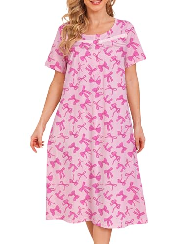 Image of Bloggerlove Nightgowns for Women Soft 100% Cotton House Dress Short /Long Sleeve Night Gowns Comfy Sleepwear S-3XL